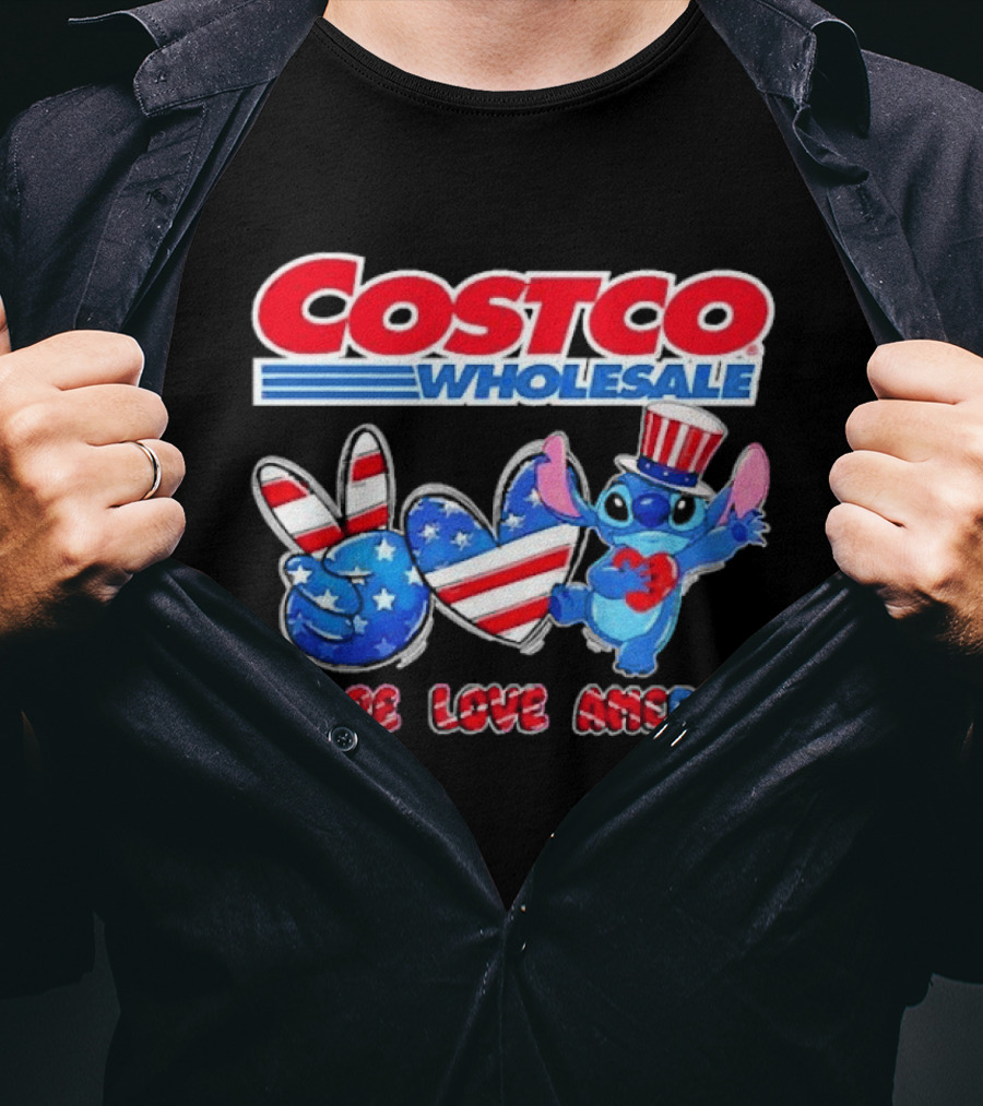 Costco Wholesale Peace Love America Stitch 4th Of July Celebrations T-Shirt