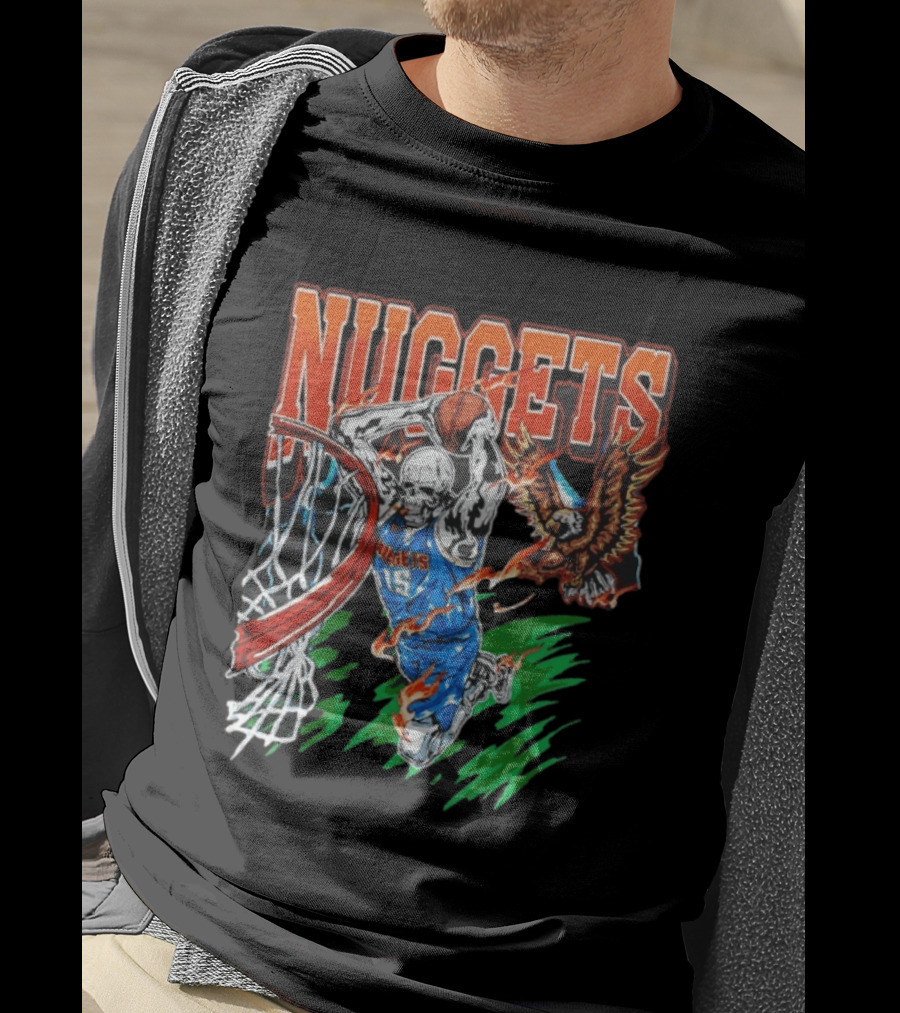 Nuggets Skeleton Dunking 15 With Eagle And Flames T-Shirt