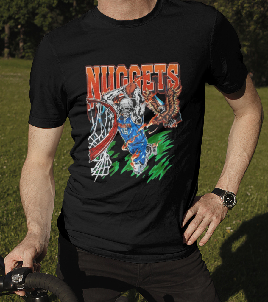 Nuggets Skeleton Dunking 15 With Eagle And Flames T-Shirt