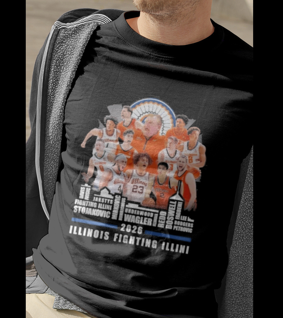 2026 Illinois Fighting Illini Skyline Basketball Team Montage T-Shirt
