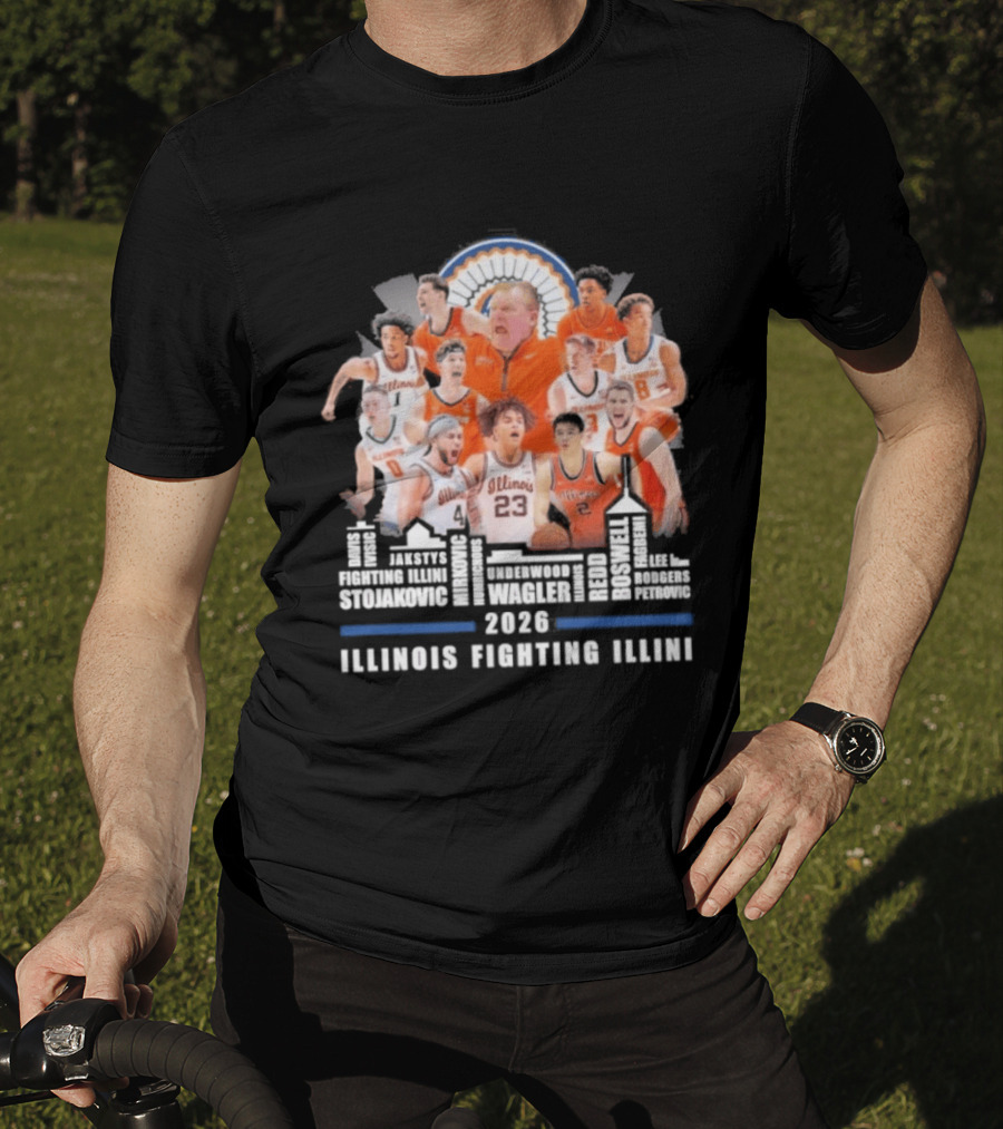 2026 Illinois Fighting Illini Skyline Basketball Team Montage T-Shirt
