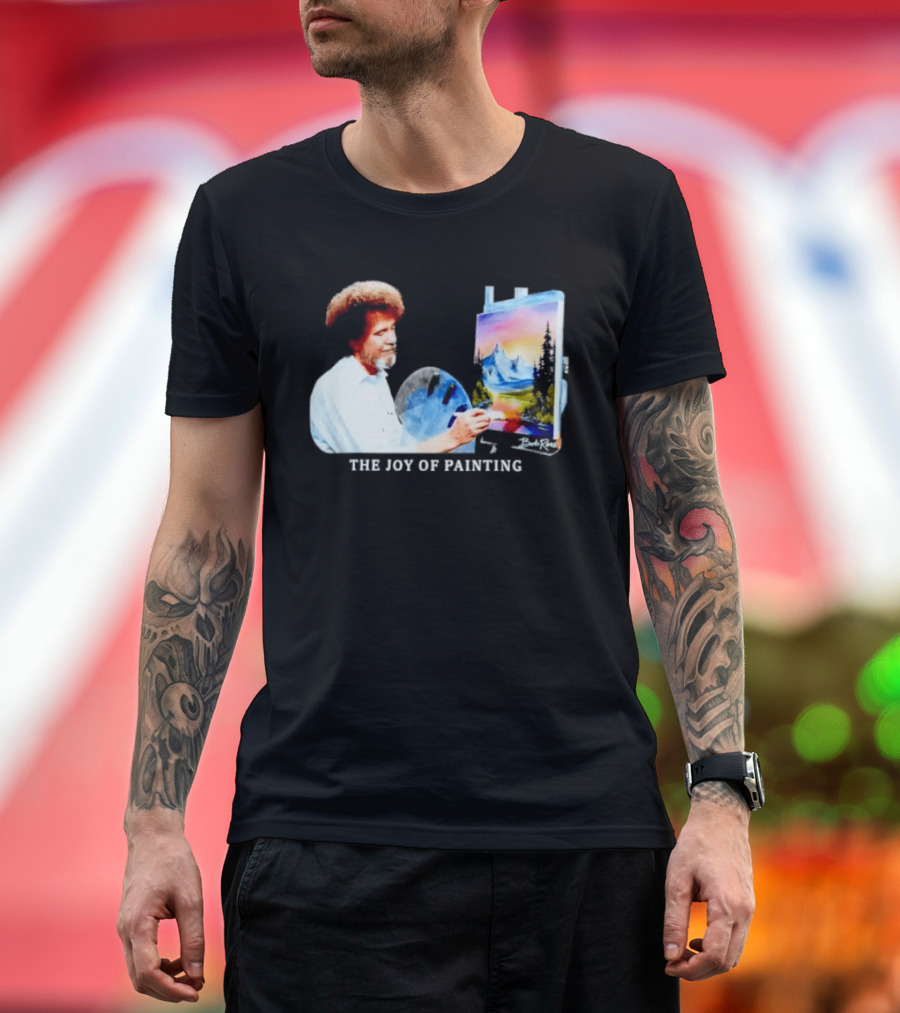 Bob Ross The Joy Of Painting Mountains And Sunset Scene T-Shirt