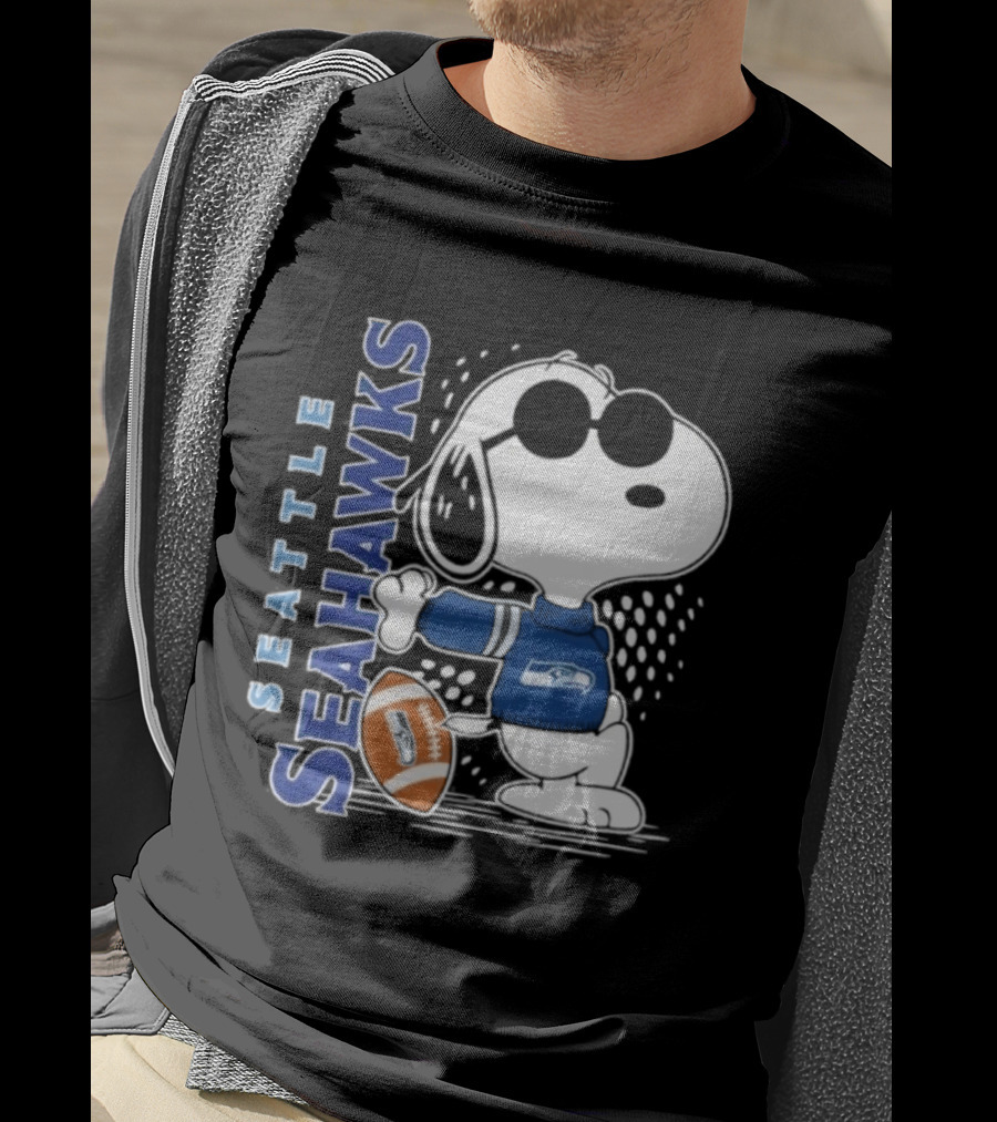 Seattle Seahawks Snoopy Football 2026 Collaboration Peanuts Fan Gear T-Shirt