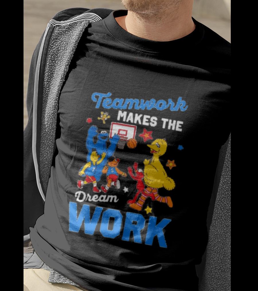 Teamwork Makes The Dream Work Sesame Street Basketball Slam Dunk T-Shirt