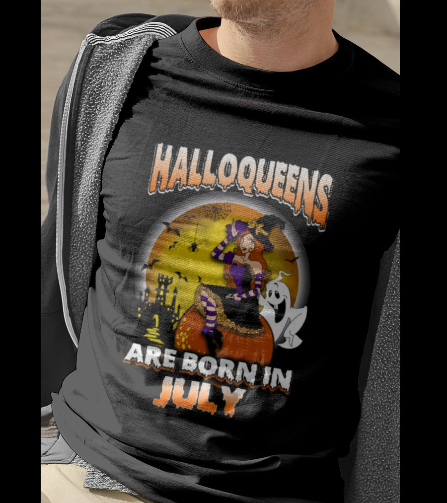 Halloqueens Witch And Ghost Halloween July Birthday T-Shirt
