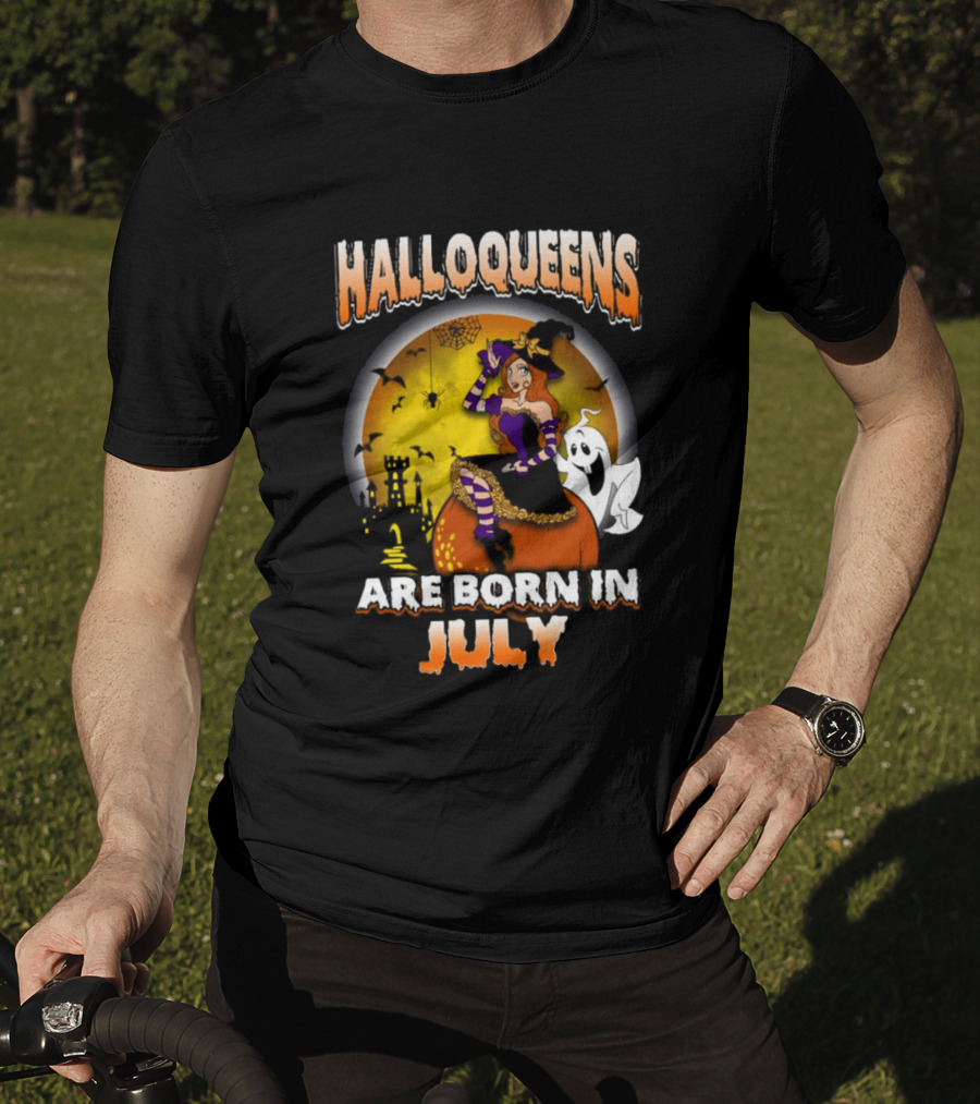 Halloqueens Witch And Ghost Halloween July Birthday T-Shirt