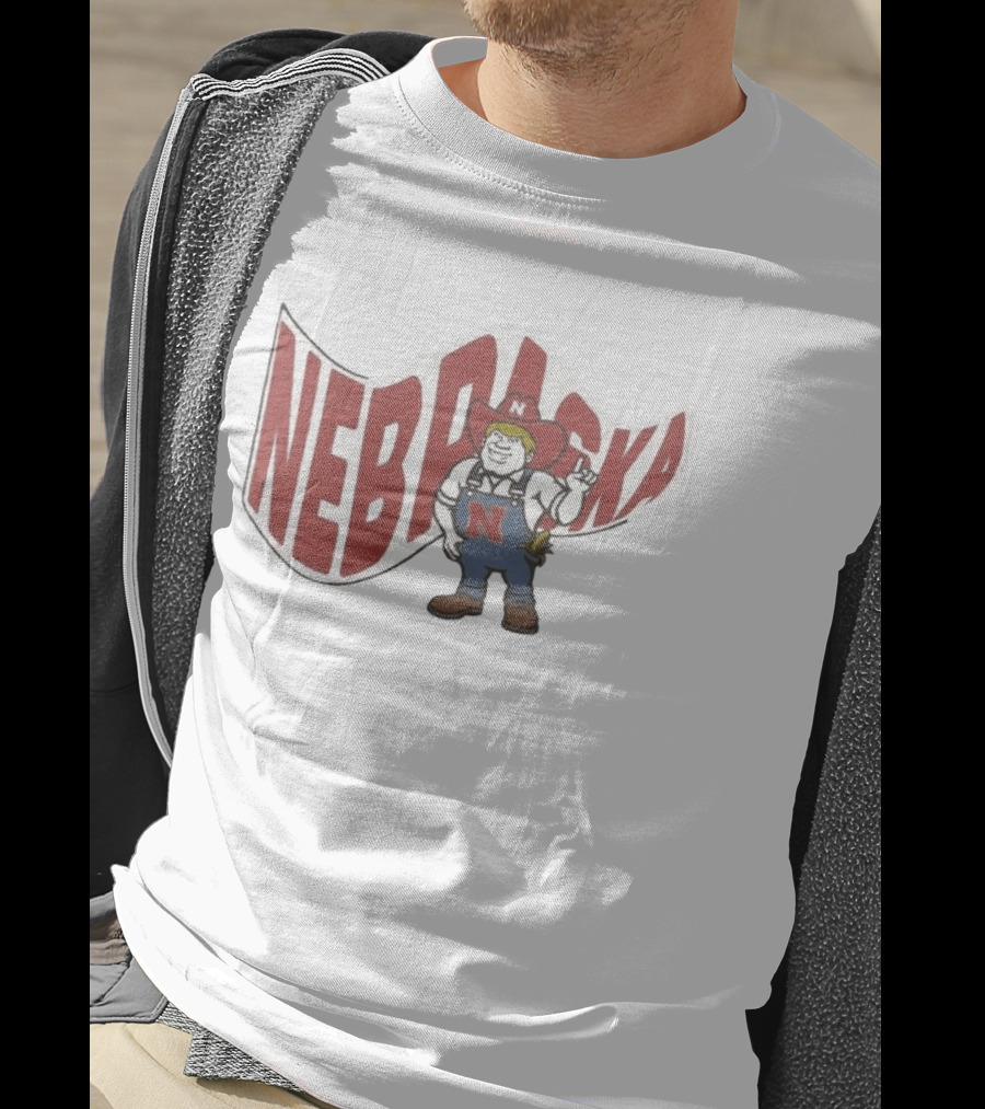 Nebraska Waving Flag Big Red N Mascot Overalls Cowboy Hat T-Shirt