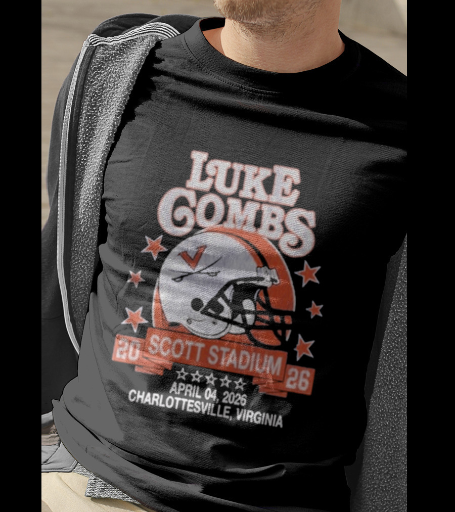 Luke Combs Tour Scott Stadium April 04 2026 Charlottesville Virginia Football Helmet Stars T-Shirt