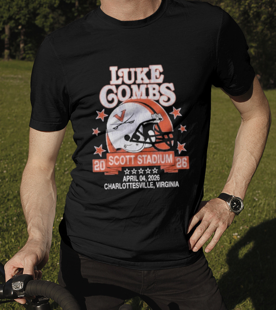 Luke Combs Tour Scott Stadium April 04 2026 Charlottesville Virginia Football Helmet Stars T-Shirt