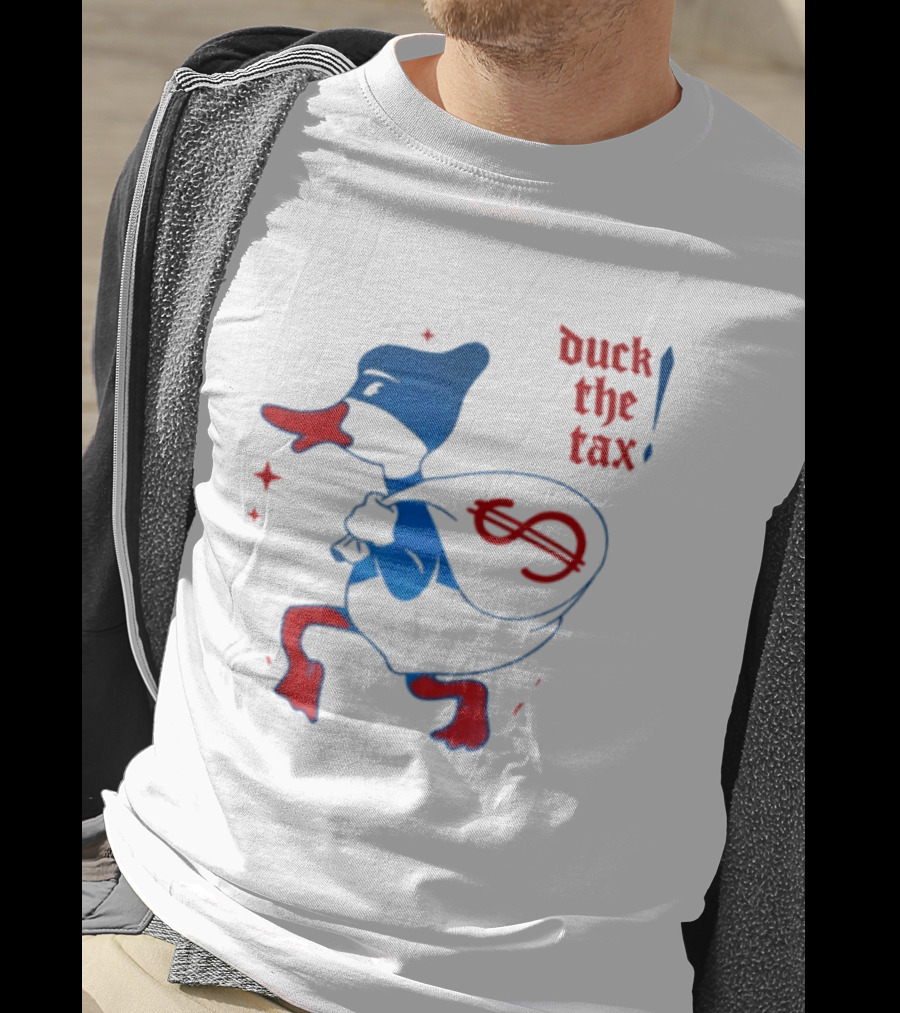 Duck The Tax Masked Cartoon Duck Carrying Money Bag T-Shirt