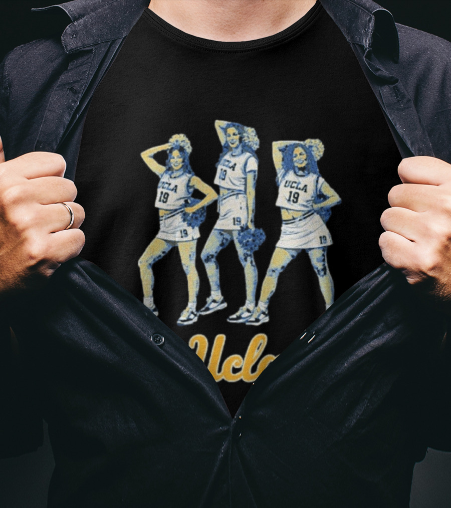 UCLA Women's Basketball Cheerleaders Blue 19 Uniform Pom Pom T-Shirt