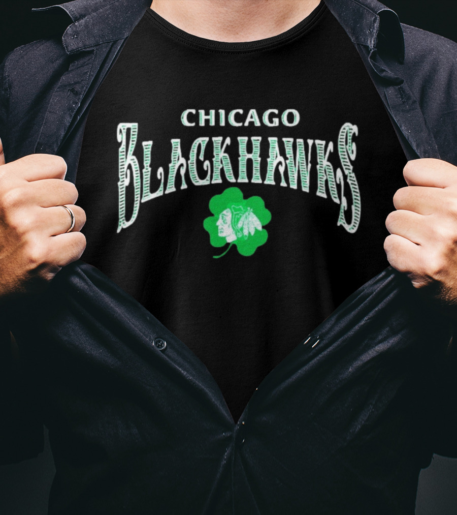 Chicago Blackhawks St. Patrick's Day Four Leaf Clover Design White T-Shirt