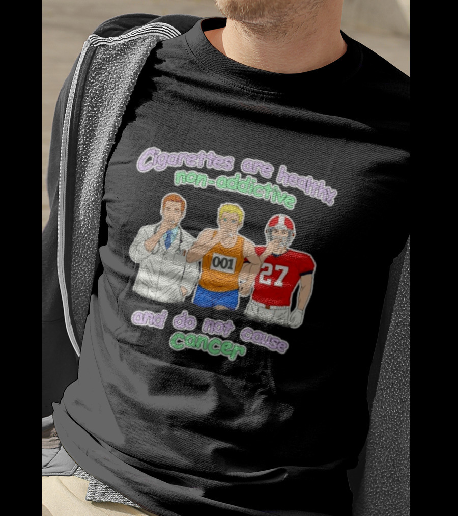 Cigarettes Are Healthy Non Addictive Doctor Athlete 001 Football Player 27 Do Not Cause Cancer T-Shirt