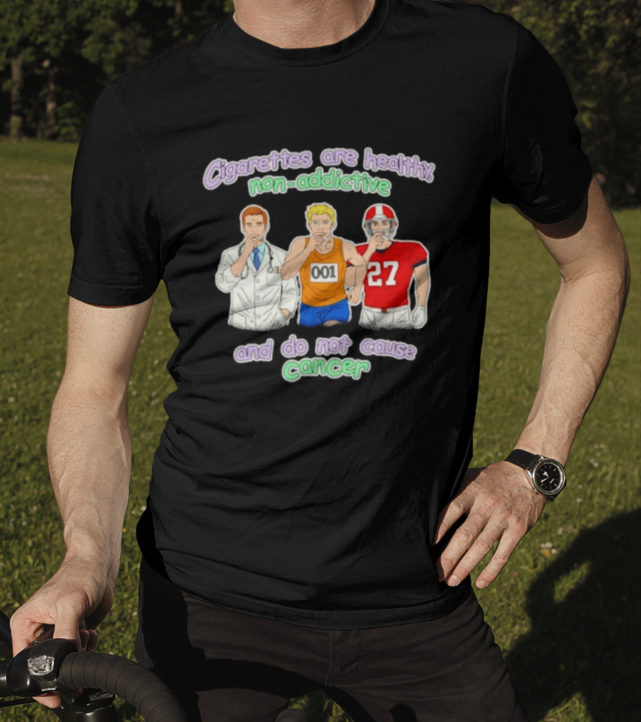 Cigarettes Are Healthy Non Addictive Doctor Athlete 001 Football Player 27 Do Not Cause Cancer T-Shirt