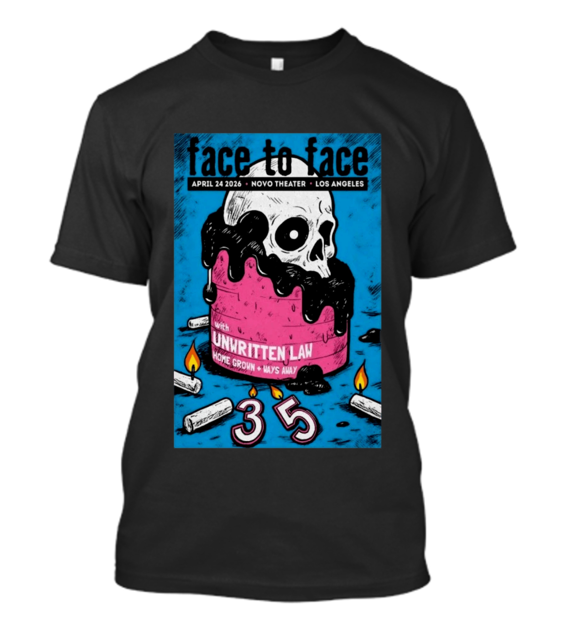 Face To Face Tour Los Angeles April 24 2026 Novo Theater Unwritten Law Home Grown Ways Away 35 Years T-Shirt