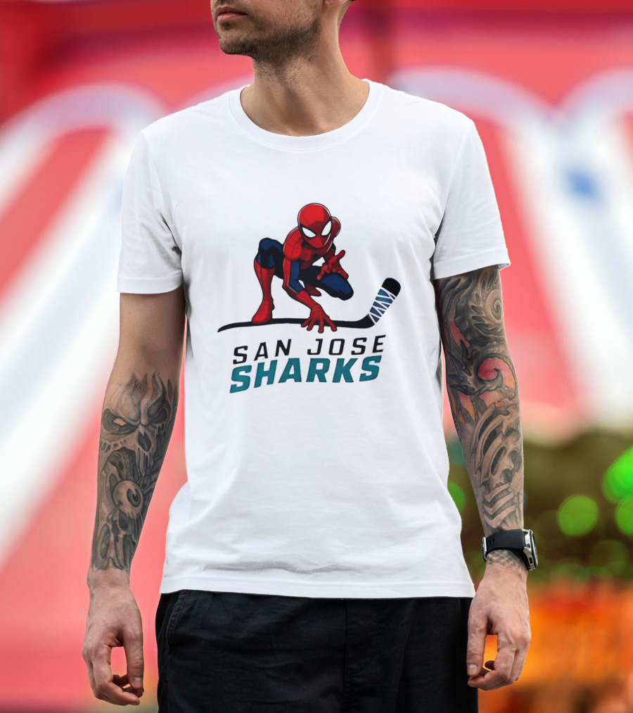 Spider Man San Jose Sharks Hockey Collaboration T-Shirt