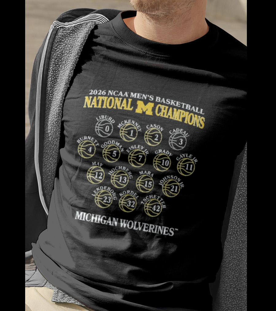 Michigan Wolverines 2026 NCAA Men's Basketball National Champions Player Roster T-Shirt