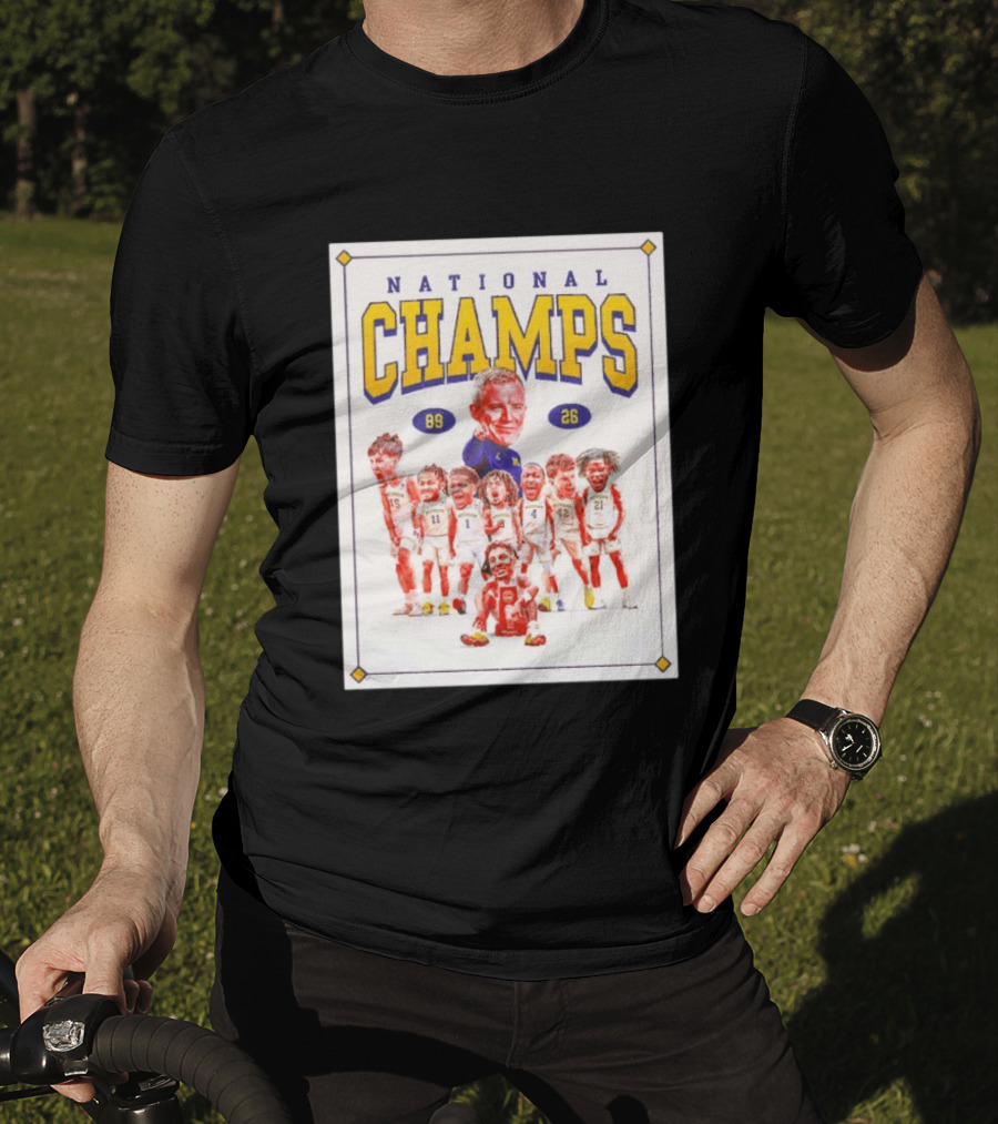 National Champs 89 26 Michigan Wolverines Caricature Coach And Players T-Shirt