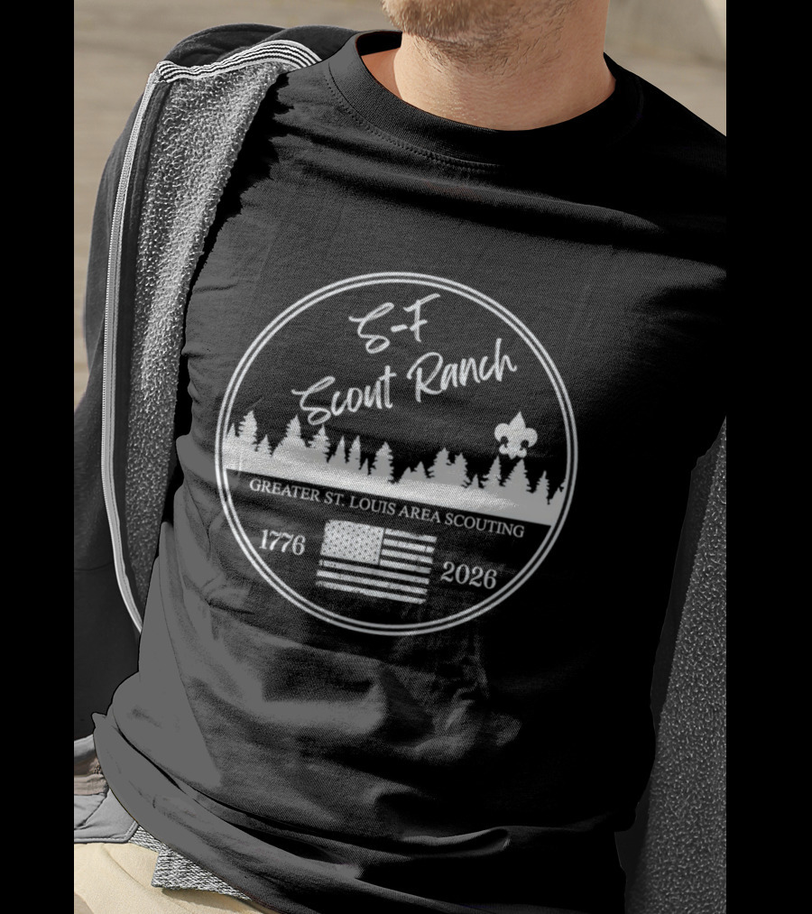 S F Scout Ranch Greater St Louis Area Scouting 2026 USA Flag Forest T-Shirt