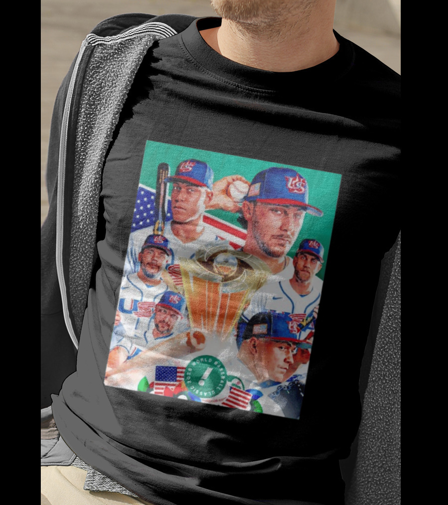 Team USA 2026 World Baseball Classic Players With USA Flag And Trophy T-Shirt