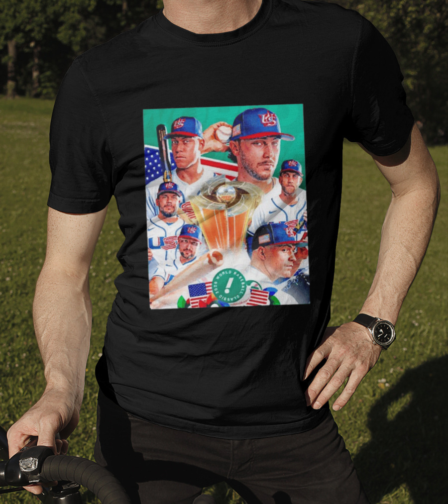 Team USA 2026 World Baseball Classic Players With USA Flag And Trophy T-Shirt