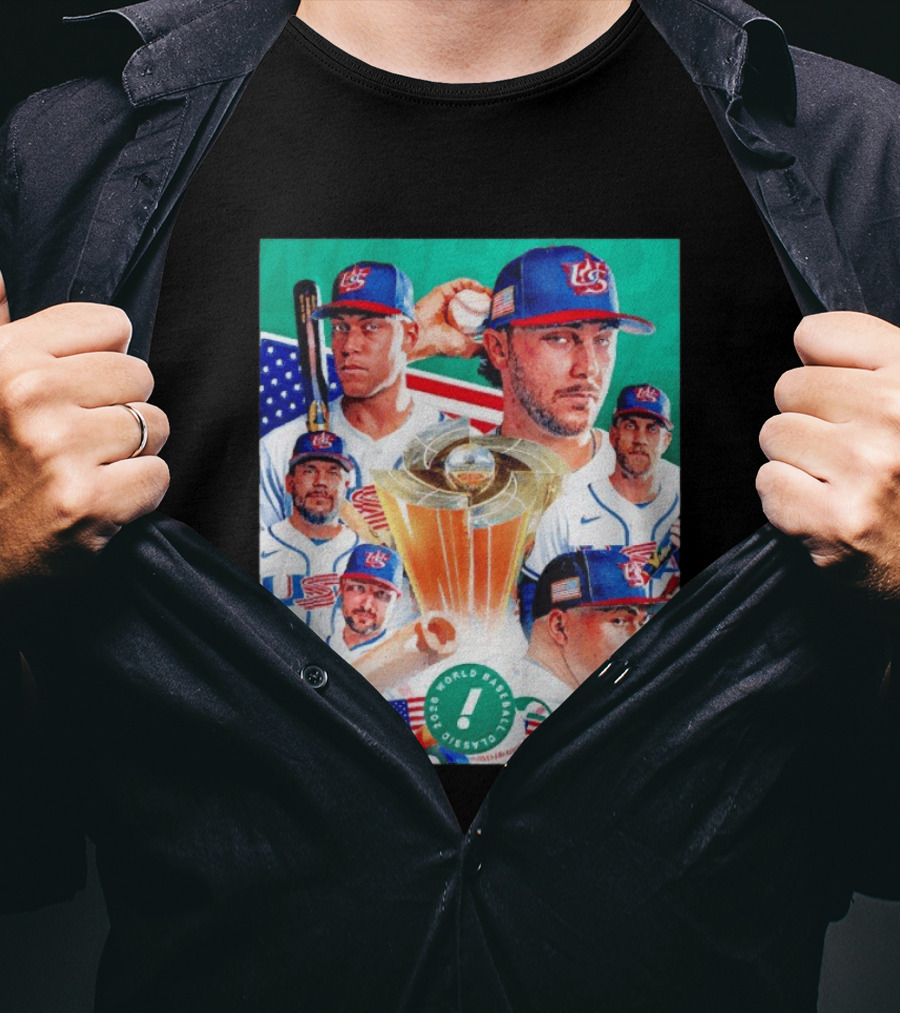 Team USA 2026 World Baseball Classic Players With USA Flag And Trophy T-Shirt