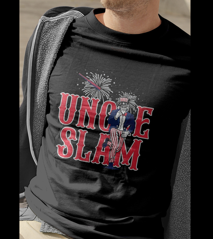 Uncle Slam USA Baseball Fireworks Patriotic Captain America Crest T-Shirt