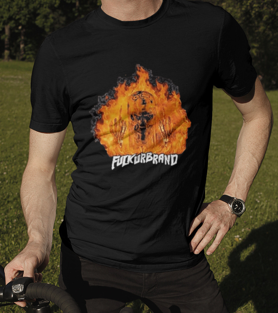 Terminator Skull Flaming Middle Finger Fuck Your Brand T-Shirt