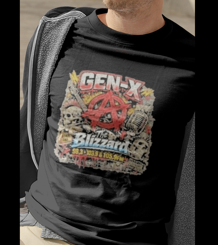 Gen X The Blizzard 98.3 103.9 105.9 FM Anarchy Skulls Microphone T-Shirt