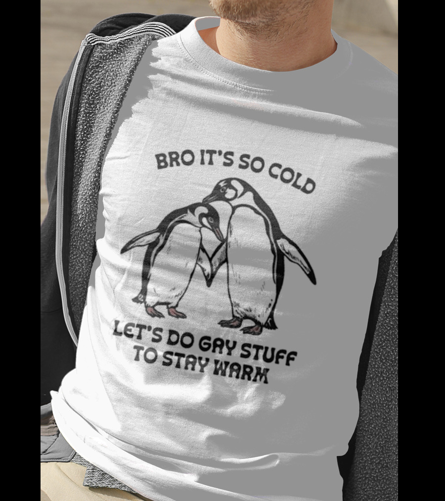 Bro It's So Cold Let's Do Gay Stuff To Stay Warm Penguins Hugging T-Shirt