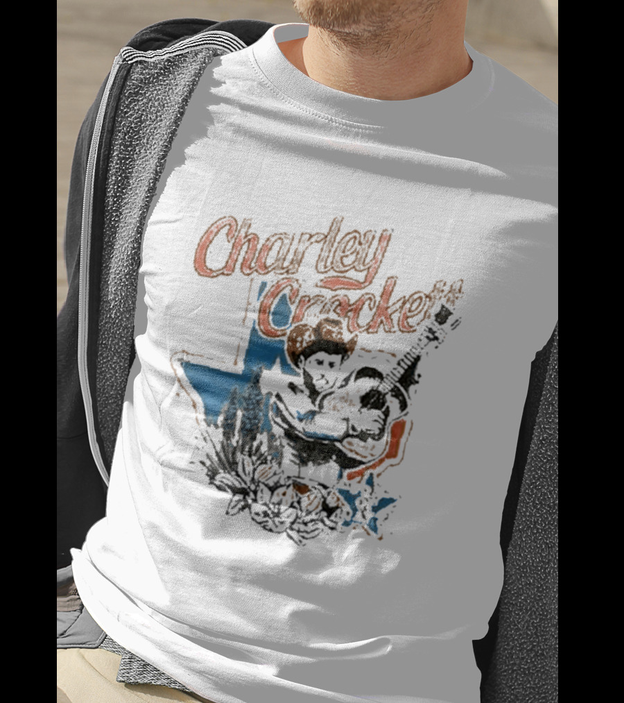 Charley Crockett Texas Guitar Cowboy Bluebonnet T-Shirt