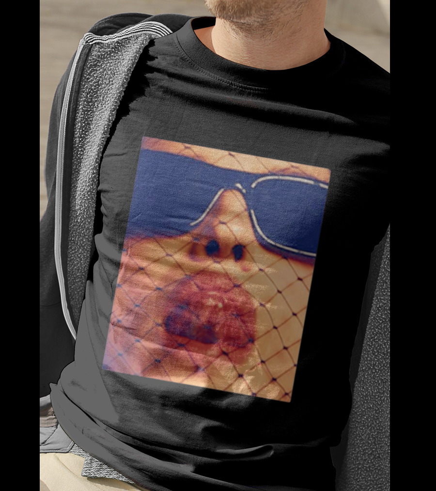 Irina Shayk Tongue Sunglasses Mesh T-Shirt