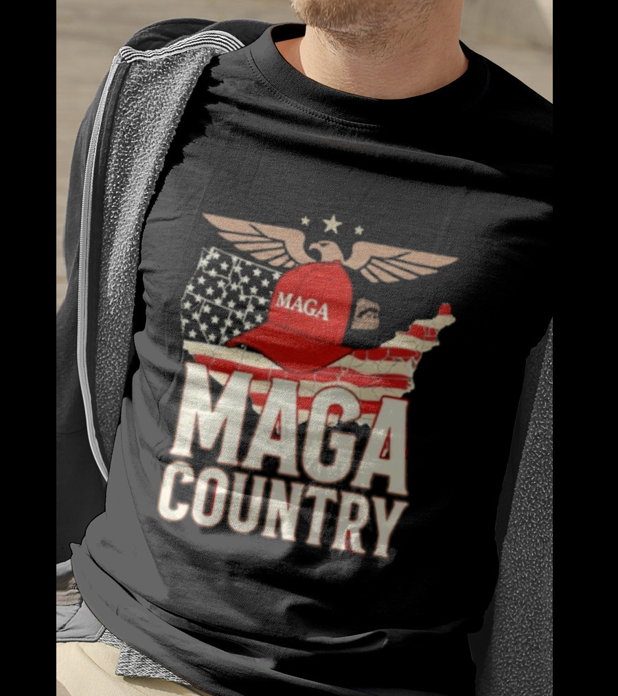 MAGA Country Patriotic USA Map With Red Hat And Eagle Wings T-Shirt