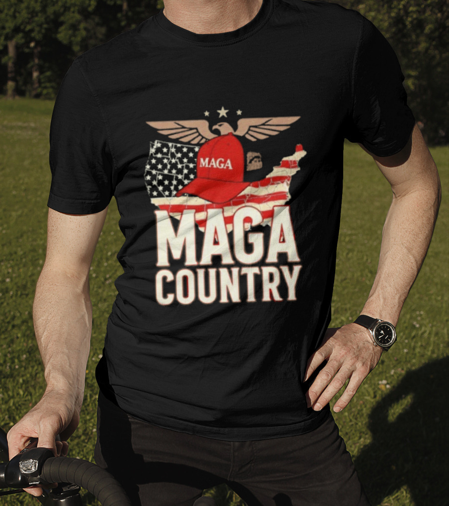 MAGA Country Patriotic USA Map With Red Hat And Eagle Wings T-Shirt
