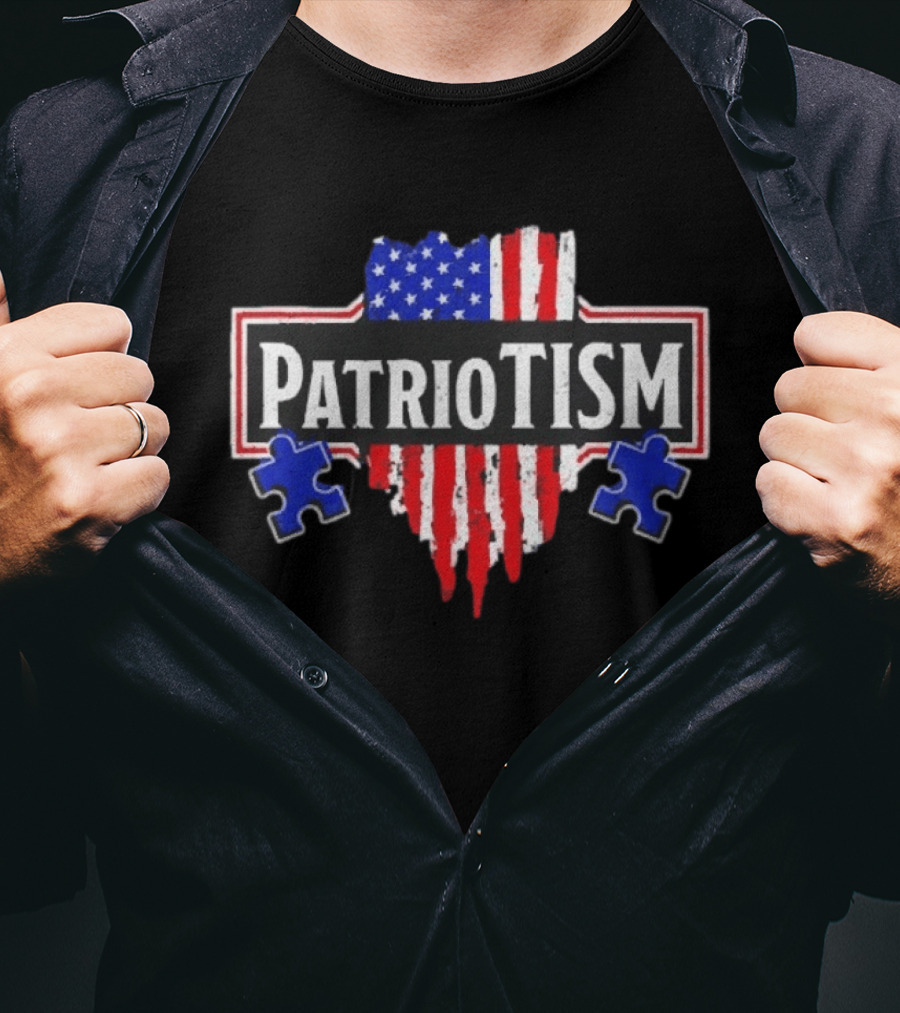Patriotism American Flag Heart Puzzle Pieces T-Shirt