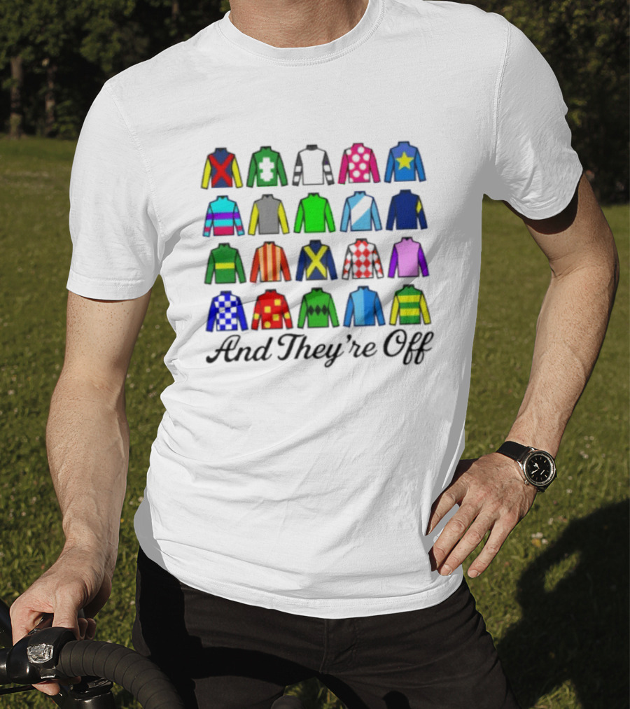 And They're Off Jockey Silks Colorful Patterns Racing T-Shirt