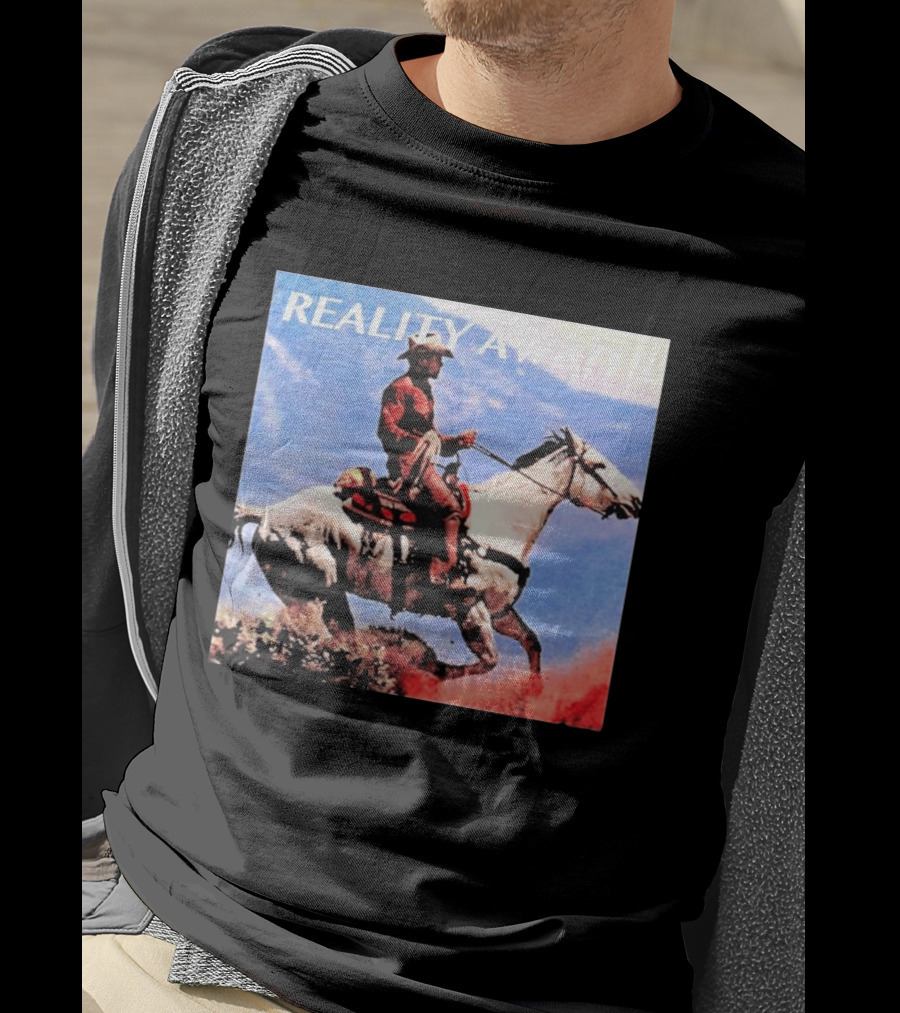 Reality Awaits Cowboy Riding Horse In Mountains T-Shirt
