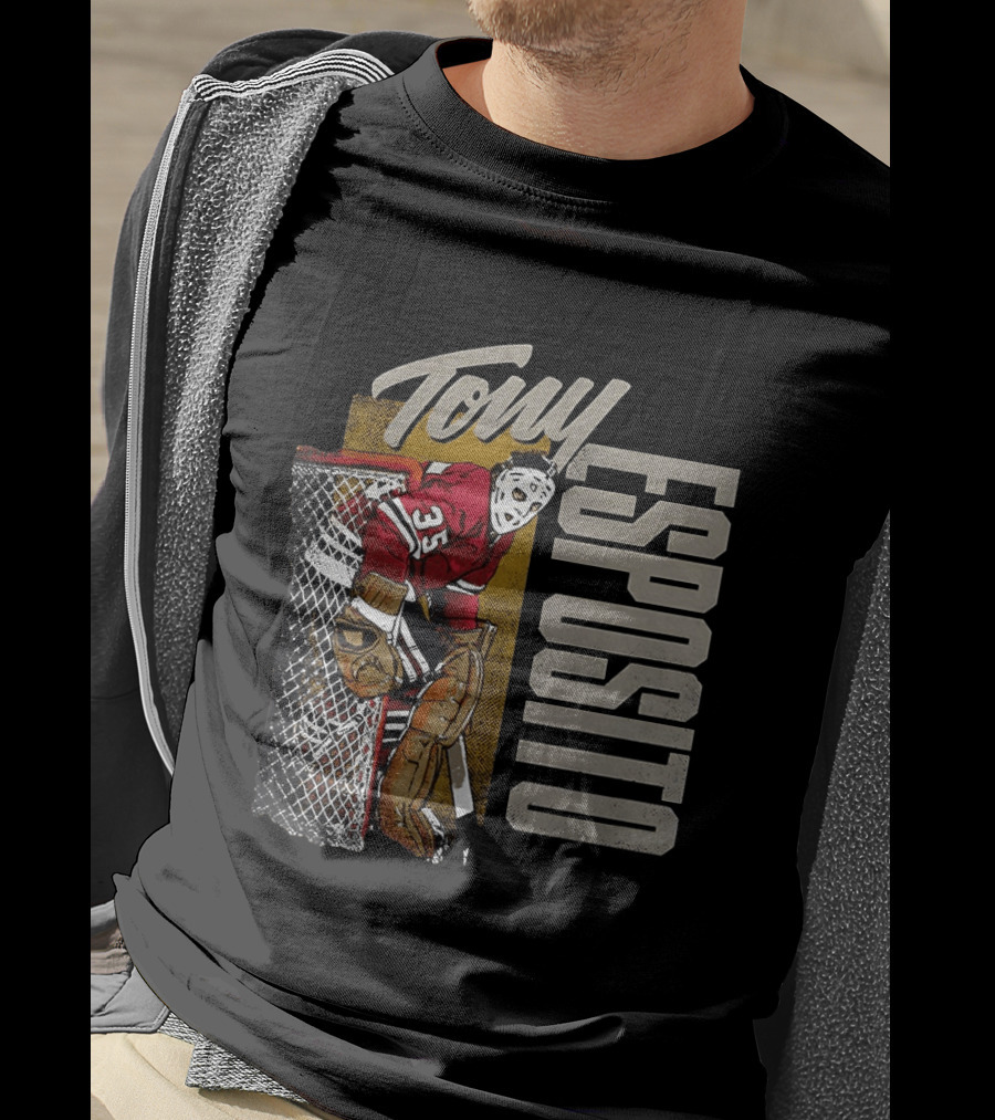 Tony Esposito Chicago Blackhawks NHL 35 Hockey Legend Iconic Goalie Save T-Shirt