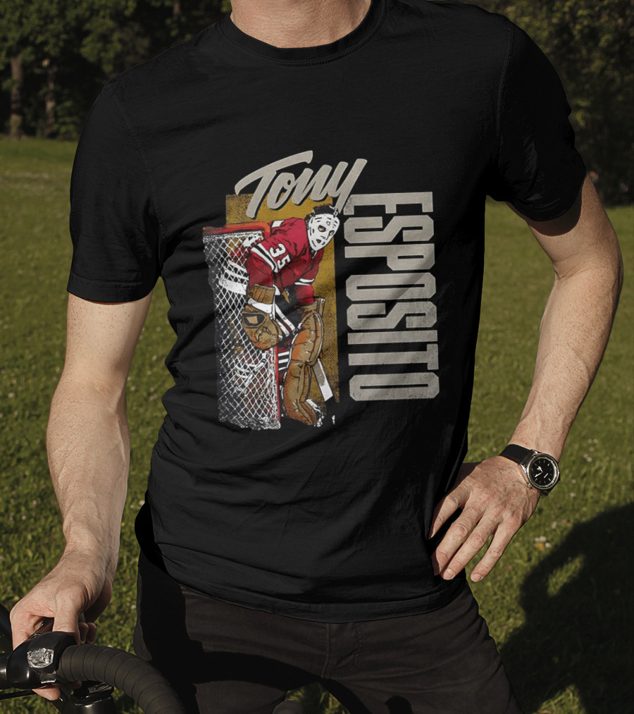 Tony Esposito Chicago Blackhawks NHL 35 Hockey Legend Iconic Goalie Save T-Shirt