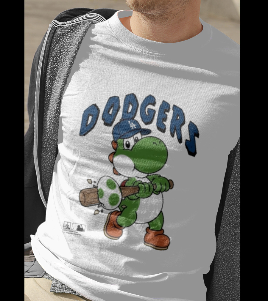 Dodgers Yoshi Baseball Bat Orange Shoes Blue Hat T-Shirt