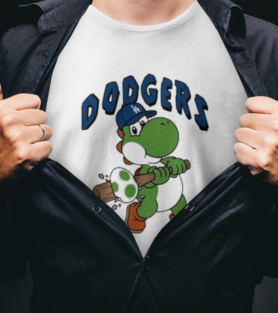 Dodgers Yoshi Baseball Bat Orange Shoes Blue Hat T-Shirt