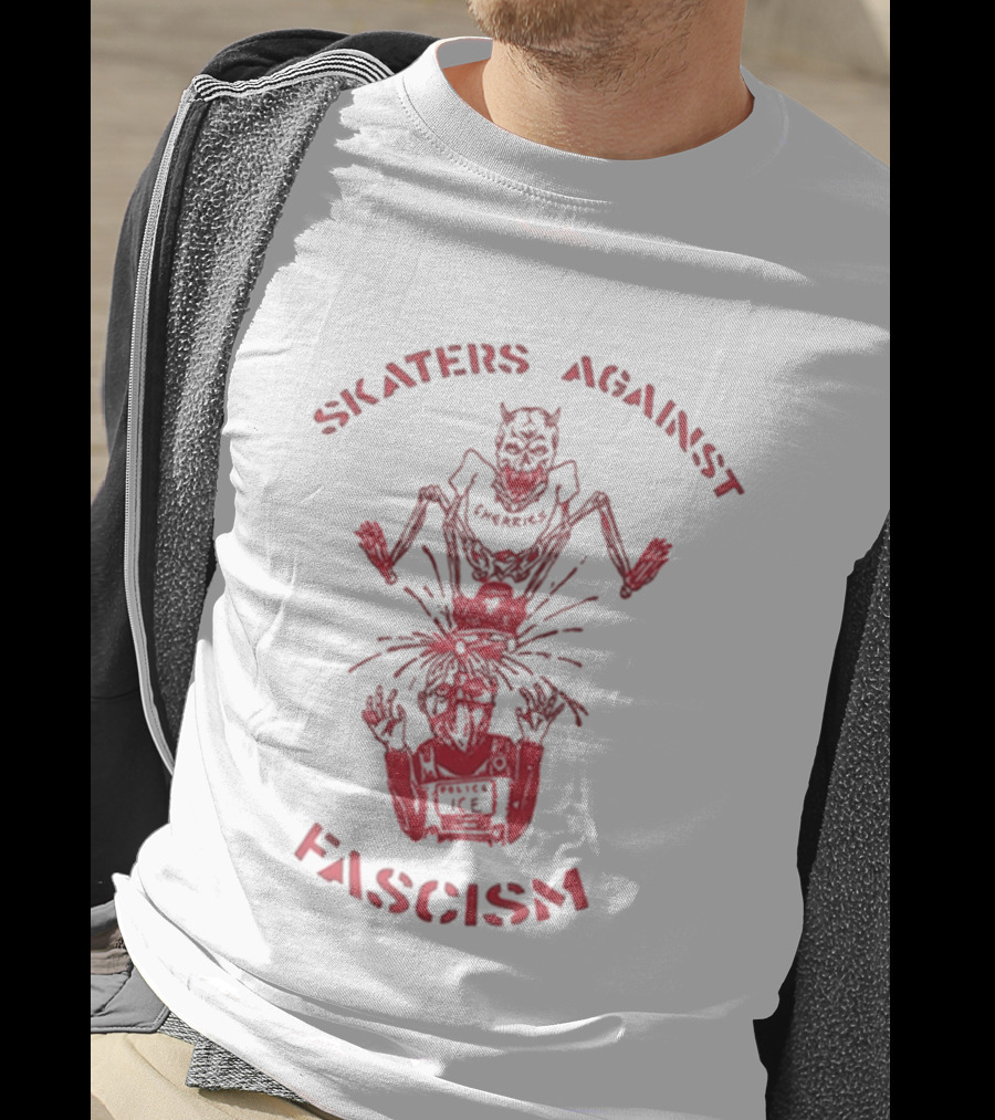 Skaters Against Fascism Cherries Wheels S.A.F Devil T-Shirt