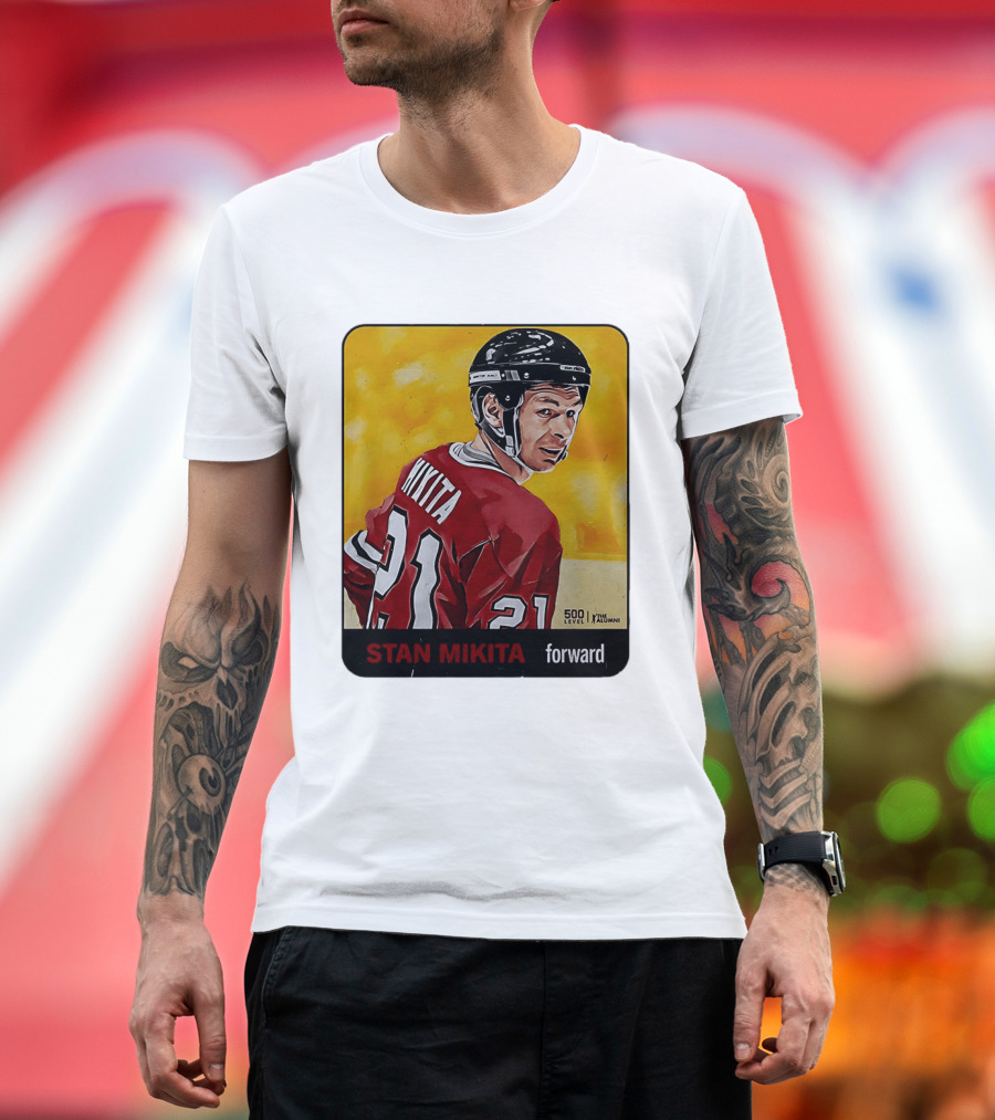 Stan Mikita Forward Chicago Blackhawks NHL Alumni Card 500 Level T-Shirt