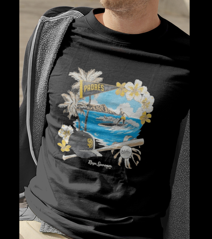 Reyn Spooner San Diego Padres Surfing Baseball Aloha Scene T-Shirt
