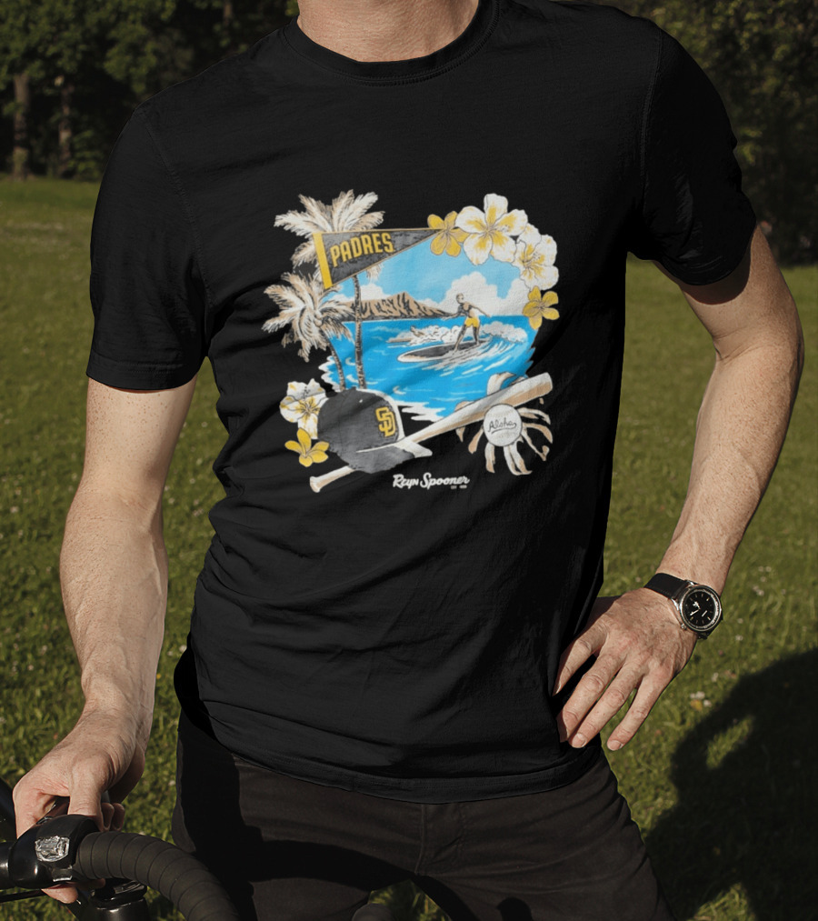 Reyn Spooner San Diego Padres Surfing Baseball Aloha Scene T-Shirt