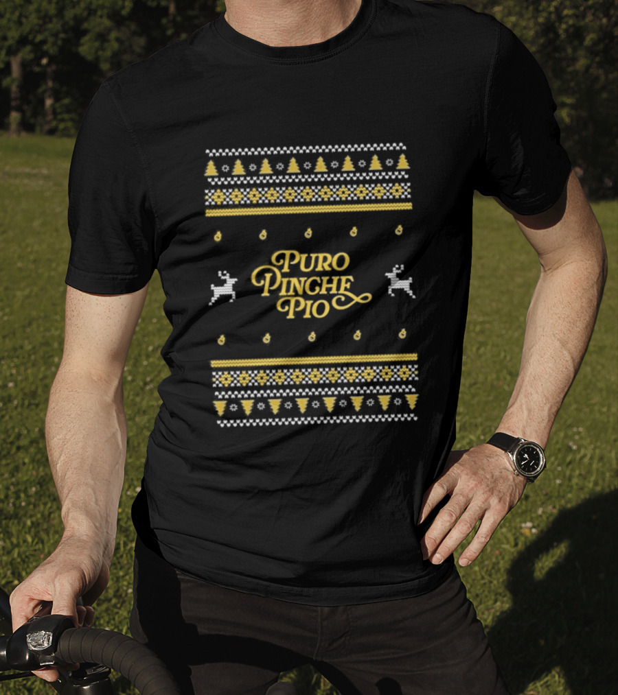 Riversgg Puro Pinche Pio Ugly Sweater Christmas Reindeer Trees T-Shirt
