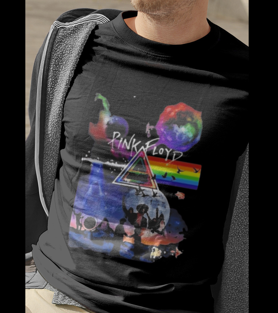 Pink Floyd Psychedelic Birds Colorful Rainbow Triangular Prism T-Shirt
