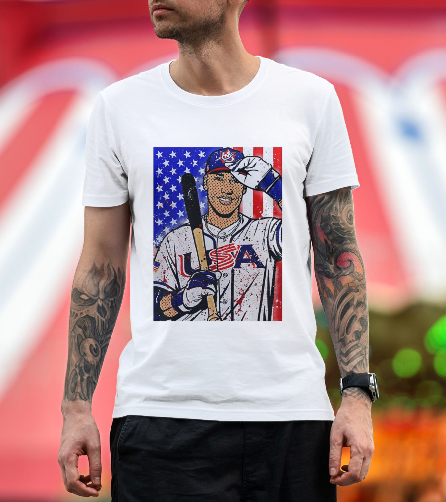 Aaron Judge USA Baseball Pop Art 2026 American Flag Stars Stripes T-Shirt