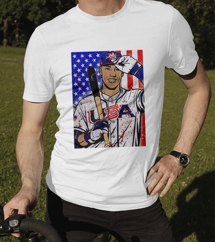 Aaron Judge USA Baseball Pop Art 2026 American Flag Stars Stripes T-Shirt