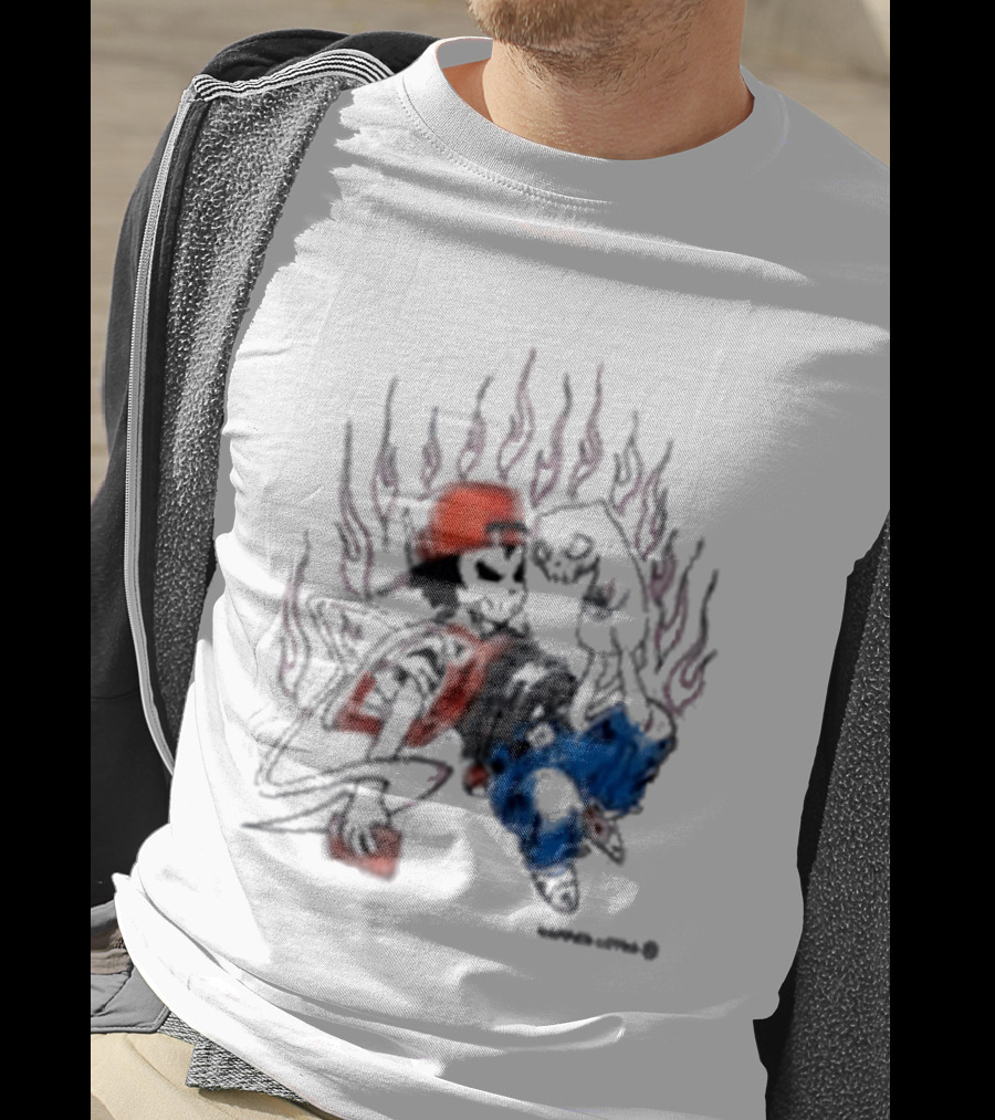 Warren Lotas Boy And Cat Surrounded By Flames Vintage Streetwear T-Shirt